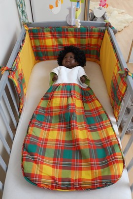 Tour de lit Bébé Madras Vert Orangé Fait main