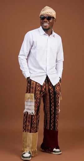 White Shirt with Ethnic Print Pants &amp; Cream Head Wrap