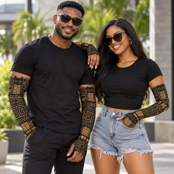Afrocentric Mudcloth Print Arm Sleeves Gloves | African Print Accessories | Bynelo