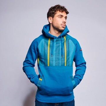 Blue cotton hoodie with a touch of wax