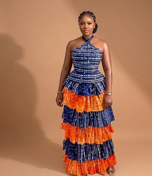 Adire Backless Halter Maxi Dress|Garden parties|Casual fit|Daytime Outings|Brunch dates
