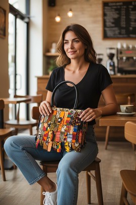 pretty handbag in wax and imitation leather