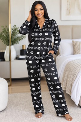 African Cowrie Shell Print Women's Satin Pajama Set | African Print Sleepwear | Bynelo