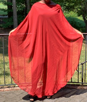 Oversized Red Chiffon Sheer Maxi Kaftan Dress