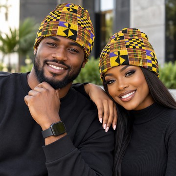 African Heritage Kente Pattern Cuffed Beanie Knitted Hat | African Fashion Accessory | Bynelo