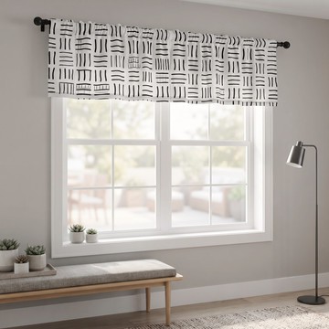 Tribal Rhythm Curtain Valance White and Black | African Window Treatment | Bynelo