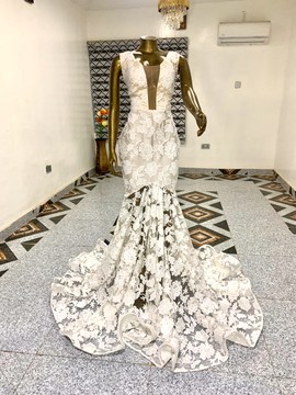 African white wedding dress/reception dress/African wedding dress/African print