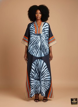 Navy Blue Spiral Pattern Kaftan
