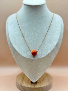 BRIGHT24-11 : Perle orange faite-main sur chaîne (inoxydable)