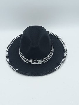 Black Fedora Hat with Beaded Band | Handmade Statement Hat | Stylish Wide Brim Hat