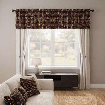 Bohemian Earthy Bogolan Curtain Valance | African Mudcloth Window Treatment | Bynelo