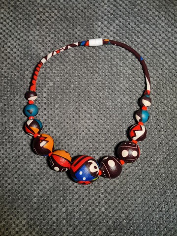 Collier YEMOJA 2 grosses perles en tissu pagnes WAX multicolore