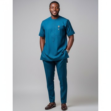 Teal men's wear, Senator suit, Dashiki suit, African fashion, simple formal wear.