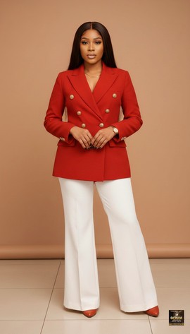 Red suit with white pants