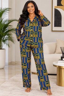 Tribal Kente Women's Satin Pajama Set | Kente Sleepwear | Bynelo