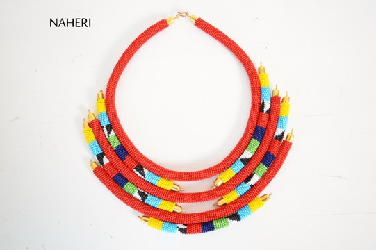 Collier de perles africaines bijoux rouges multicouches