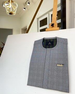 A Carreaux gris Caftan sur mesure pour homme