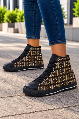 Mudcloth Basket Pattern Women's Classic High Top Canvas Shoes | African Sneakers