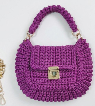 Luxe hand-crocheted semi-circle bag in bold violet — gold hardware