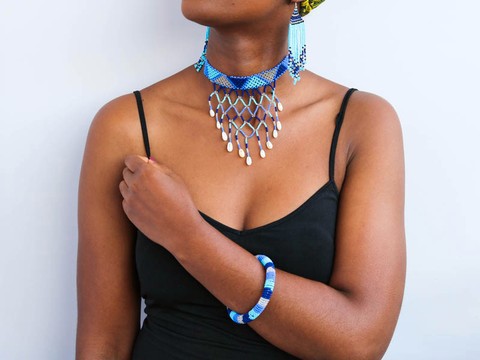 African Beaded jewelry, Zulu jewelry, Beaded choker jewelry, Elegant earrings, Boho earrings