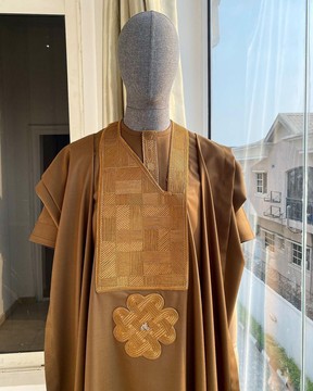 Coffee Brown Agbada with a maze line Japanese intersection design
