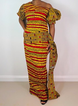 African Print Ankara Multicolor Statement Sleeve maxi Dress