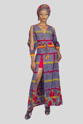African Print Mini Maxi Double Slit Dress, Ankara Dress, African Clothing for Women