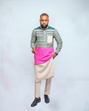 Men's Kaftan and Pant Set / Latest African men’s clothing / Wedding outfit / Multicolored Kaftan