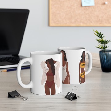 Sisters on Holiday Coffee Mug | Black Women in Swimwear Ceramic Mug | Summer Vacation Coffee Cup