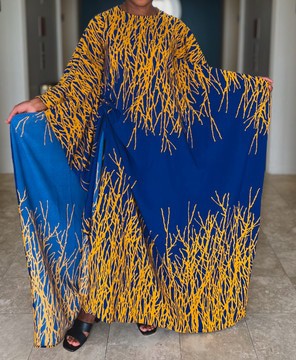 Blue and Yellow Oversized  Kaftan Maxi Dress