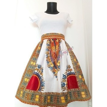 Jupe en tissu africain pagne wax imprimée Ankara Jupe élastique à volant dashiki