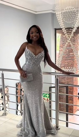 Silver corset prom dress