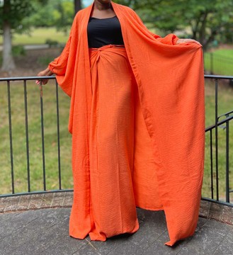 Oversized Crepe Maxi Cardigan Top and Wrap Skirt Set