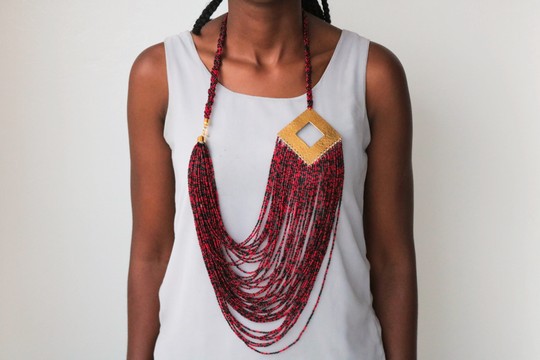 Collier de perles africaines, collier à franges, collier Maasai, collier zoulou