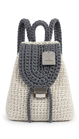 Two-Tone Knit Crochet Backpack – Handwoven Mini Bag with Braided Straps