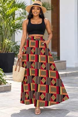 Jupes longues en mousseline à motif KENTE AFRICAIN pour femme avec doublure | Jupe longue Kente | Bynelo