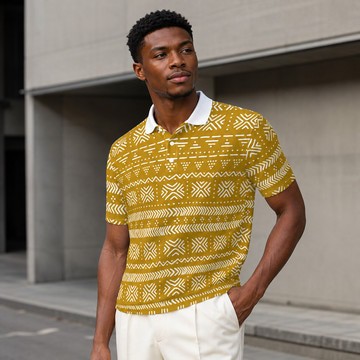 Adinkra Gold Print Men's Heavyweight Polyester Polo Shirt | Premium Afrocentric Apparel | Bynelo