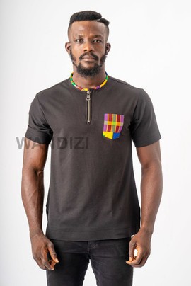 Black Tshirt with Kente Accents, African Men Clothing, Kente T-shirt, Ankara Tshirt,