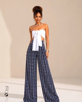 Pantalon grande taille haute en bogolan stretch