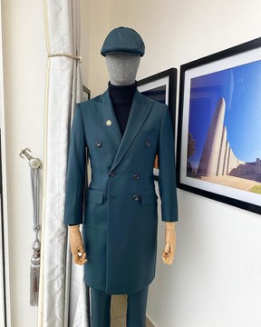 Costume sur mesure à revers en pointe vert émeraude «Peaky Blinders»