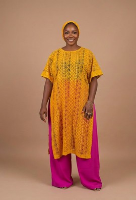 Sun-Kissed Yellow Lace &amp; Magenta  Two-Piece Set