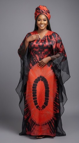 Stunning  Tie-Dye Kaftan Dress with Sheer Overlay – Effortlessly Stylish