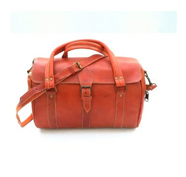BIG SALE! Genuine Leather Travel Bag with Red Kilim Handmade in Morocco