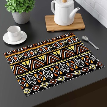 (TWO PIECES) Tabletop Placemat African Tribal Bogolan Print (MORE SIZES AVAILABLE)