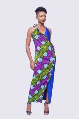 African Print and Jersey Mix Halter Neck Dress, Halter Neck Dress, Ankara Halter Neck Dress