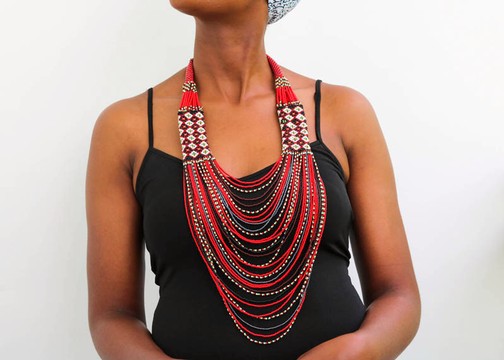 Collier de perles africaines, collier zoulou perlé, cadeau de Noël, collier Fringe