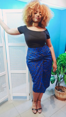 African wax fabric straight sheath skirt