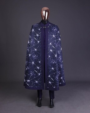 An egg plant purple, cyber stars splashed 3D print cape African safari kaftan native