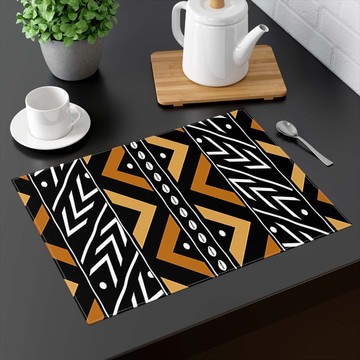(TWO PIECES) Tabletop Placemat African Cowrie Zigzag Black(MORE SIZES AVAILABLE)