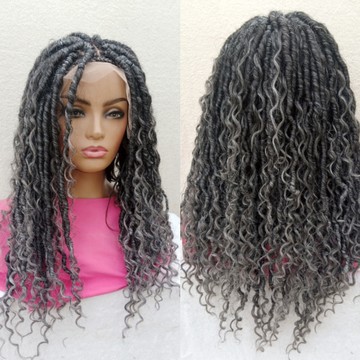 16 inches salt and pepper boho locs on  frontal wig